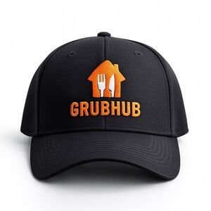 Grubhub Embroidered Black Hat Adjustable Velcro Back Delivery Driver Cap